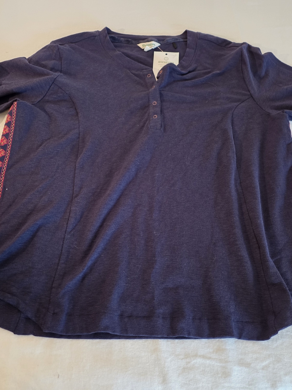 Aventura Navy Henley Top with Pink Stitch Detail